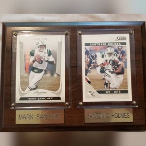 Mark Sanchez and Santonio Holmes baseball cards.